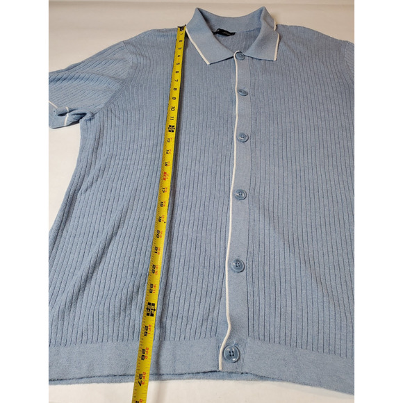 Gap Mens Medium RIBBED BUTTON FRONT POLO SHIRT Blue Knit Cotton - Picture 10 of 12